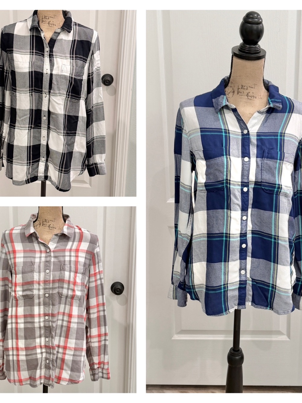 Junior’s SO Perfect Short Plaid Button Down Flannel Long Sleeve Shirts lot of 3